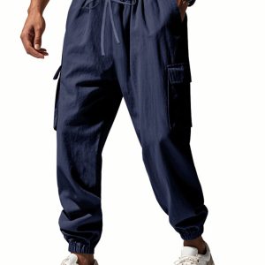Men's linen casual outdoor sports pants with cuffs and multi-pocket work pants