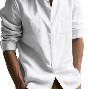 Linen long-sleeved stand-up collar breathable casual men's shirt