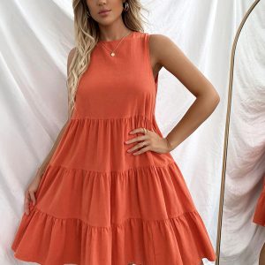 Women's Pats Pulling lotus leaf round neck sleeveless vest dresses
