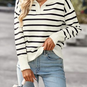 Women's casual stripe soft and comfortable warm top