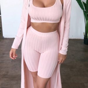 Women's Fashion Tank Top Sports Shorts Casual Jacket Three-Piece Set