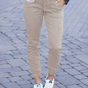 Women's Slim Pocket Cropped Pants New Solid Color Lace-Up Leisure Pants