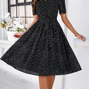 Women's elegant casual polka dot print strappy dress
