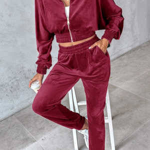 New solid color leisure sports gold velvet long-sleeved pants suit
