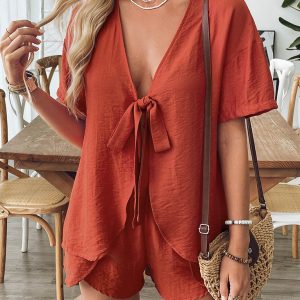 New casual ruffle suit bow tie shirt shorts two-piece suit