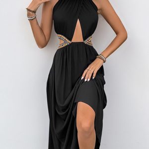 Hollow tie holiday style waist-baring dress