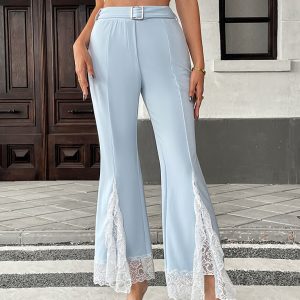 Casual and elegant with belt high waist lace solid color flared pants