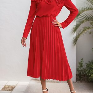 Party elegant sweet style one shoulder long sleeve solid color women's dress