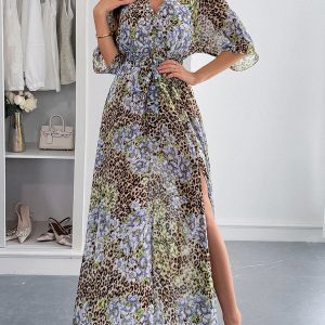 Holiday leopard print maxi dress
