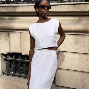 Cotton and Linen Vest Skirt Set
