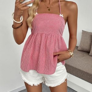Checked halter neck vest