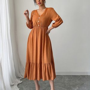 Orange simple lace patchwork dress