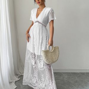 Lace hollow short sleeve dress