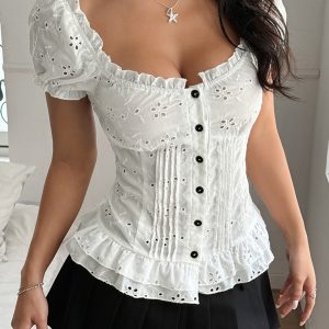 Sexy hot girl hollow short-sleeved T-shirt shirt
