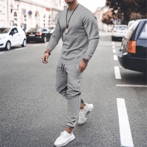 Long-sleeved casual suit men's solid color trendy sports suit - Image 4