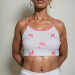 New women's hand-sewn bow contrasting color breathable sports underwear with breast pads