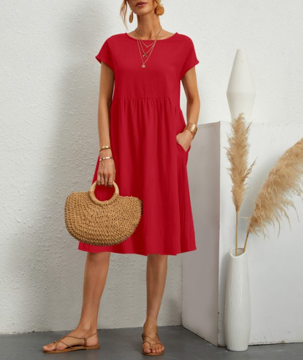 Women's Solid Color Round Neck A-Line  Dress - Image 6