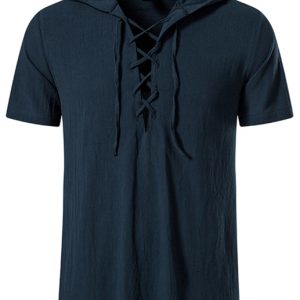 Men's Spring/Summer Fashion Solid Color Hooded Short Sleeve T-Shirt Top