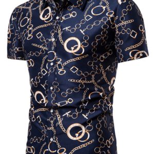 Men’s Chain Print Casual Polyester Shirt