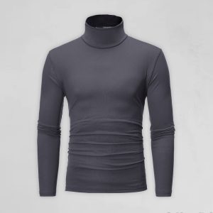 Men's Bottom Shirt Solid Color Casual High Collar Design Long Sleeve T-Shirt