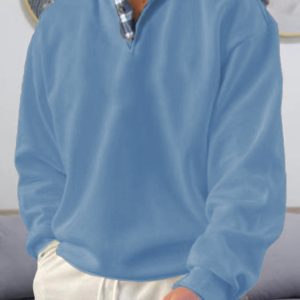 Men's solid color lapel loose long-sleeved POLO shirt