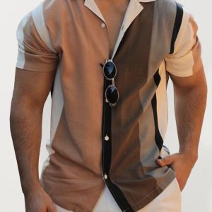 Men's New Striped Casual Lapel Short Sleeve Shirt