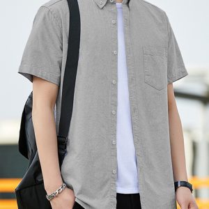 Casual Oxford short-sleeved shirt youthful fashion double pockets