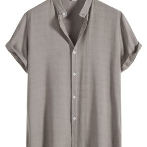 Men's Fashion Trendy Casual Short Sleeve Stand Collar Shirt
