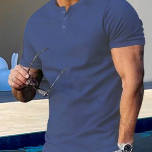 Men's Short Sleeve Henley Round Neck Slim Fit Athletic T-Shirt