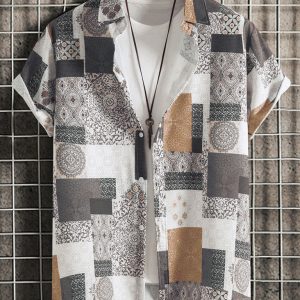 Men's vintage paisley print short sleeve shirt