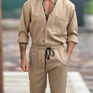 Casual Cotton Linen Suit Loose Trousers Top Shirt Two-piece Set
