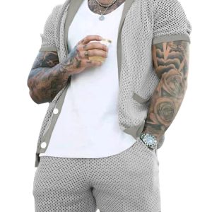 Short-sleeved shorts Knit lapel cardigan Short-sleeved men's suit