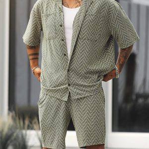 Men's casual holiday short -sleeved shirt shorts printed set