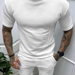 Men's new casual solid color shorts short sleeve suit