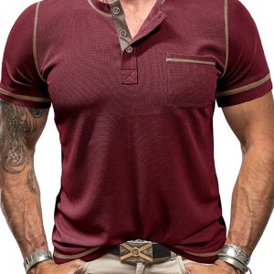 Men's American Vintage Henley Collar Short Sleeve T-Shirt