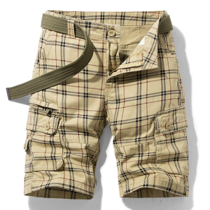 Men's shorts casual sportswear shorts simple plaid slim fit mid-length pants with multiple pockets