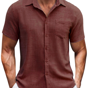 New solid color lapel pocket short sleeve casual men's shirt
