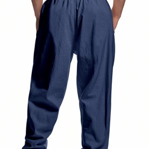 Men's navy blue breathable linen loose casual trousers