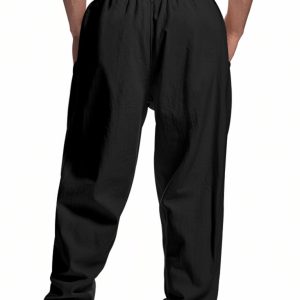 Men's black breathable linen loose casual trousers
