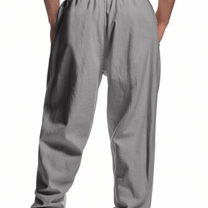 Men's grey breathable linen loose casual trousers