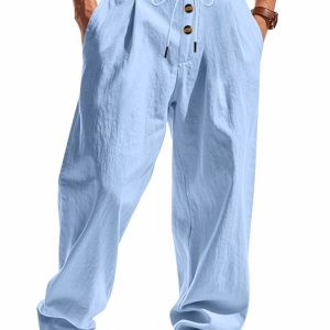 Men's light blue breathable linen loose casual trousers