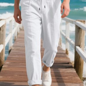 Men's Loose Casual Relaxed Straight Linen Naples Gurga Breathable Trousers