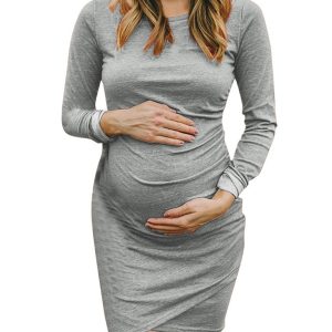 Round neck long sleeve solid irregular pregnant women's dress