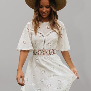 Women's Woven Sexy Open Back Hollow Fringed Dress