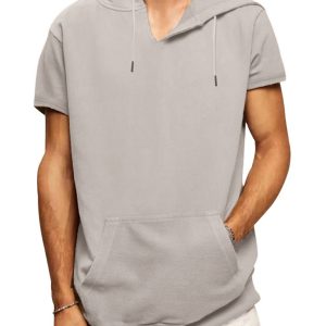 Men's knitted all-match casual hooded short-sleeved T-shirt