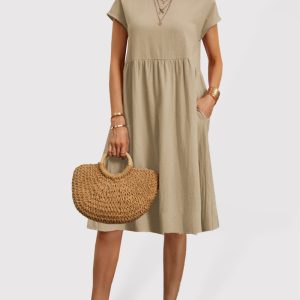 Women's Solid Color Round Neck A-Line  Dress