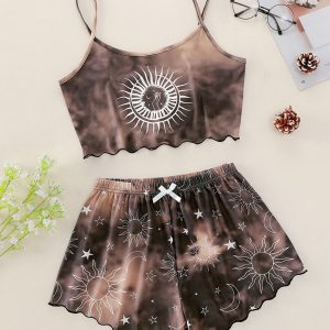 Women's Tie-Dye Xingyue Printing Camisole Top + Shorts Homewear Set