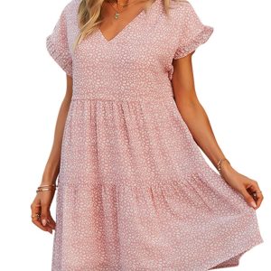 Women's Woven V-Neck Printed Loose Short Sleeve Chiffon Dress