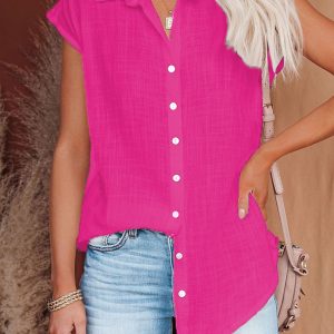 Women's woven casual all-match light short-sleeved shirt