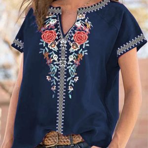 Women's loose western ethnic style top short-sleeved t-shirt